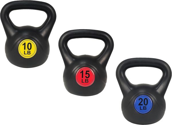 Signature Fitness ​Wide Grip 3-Piece Kettlebell Exercise Fitness Weight Set, Include 5 lbs, 10 lbs, ​15 lbs​ and 20 lbs, Set of 3 or Set of 4